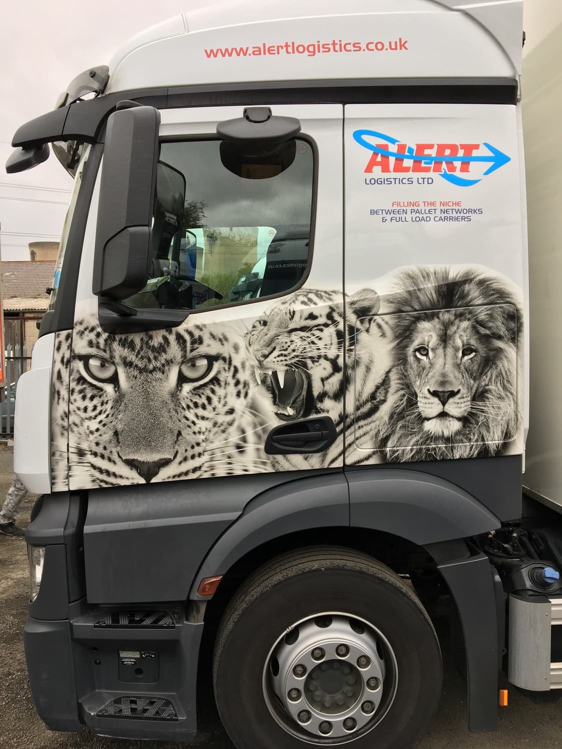 Truck cab with lion, tiger and leopard livery