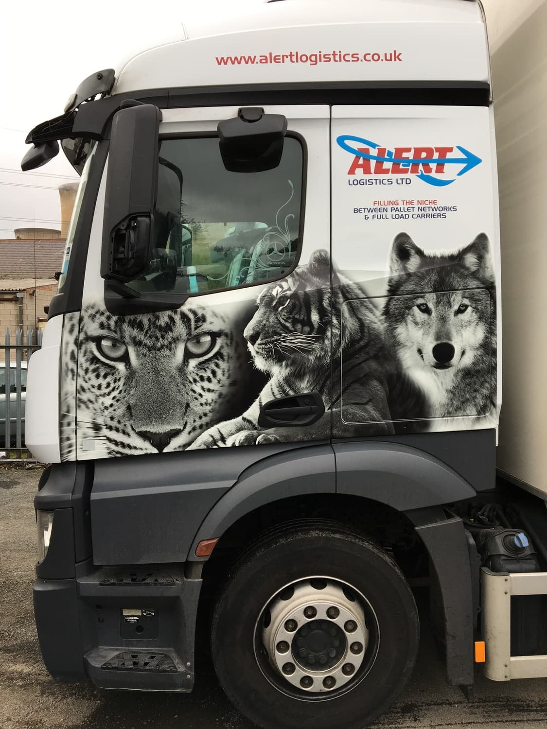 Truck cab with leopard, tiger and wolf livery