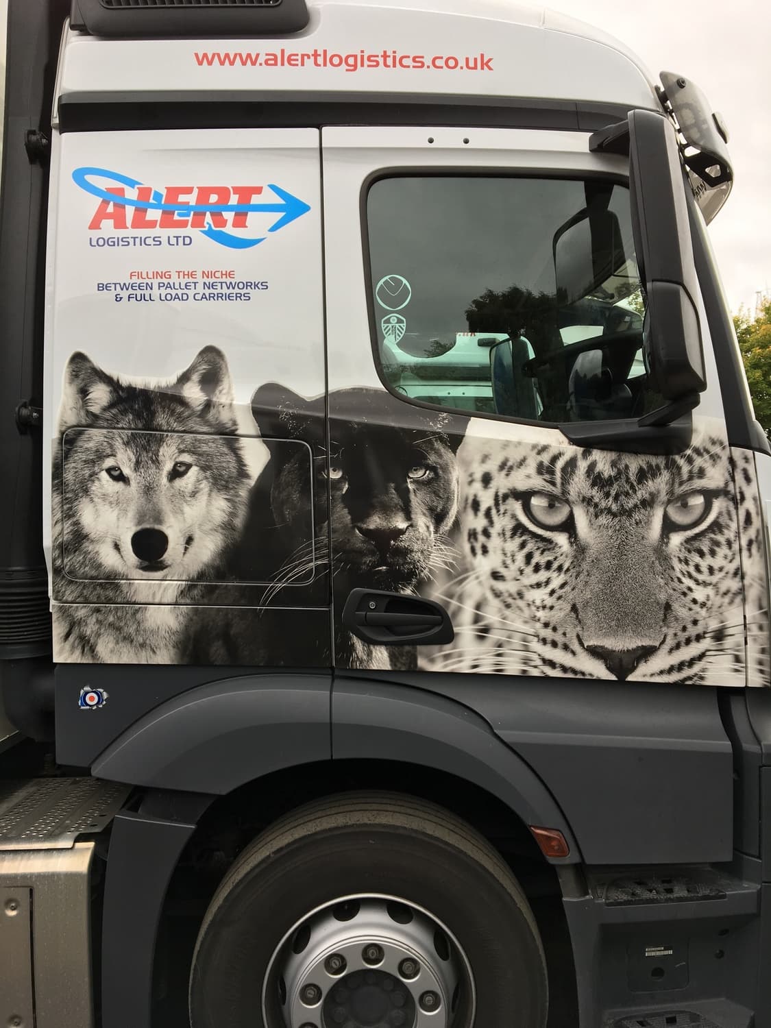 Truck cab with wolf, tiger and leopard livery